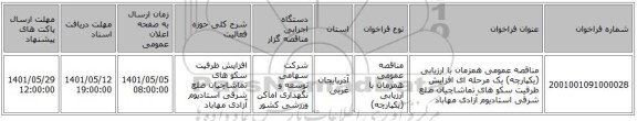 مناقصه، مناقصه عمومی همزمان با ارزیابی (یکپارچه) یک مرحله ای  افزایش ظرفیت سکو های تماشاچیان ضلع شرقی استادیوم آزادی مهاباد