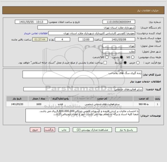 استعلام زنده گیری سگ های بلاصاحب