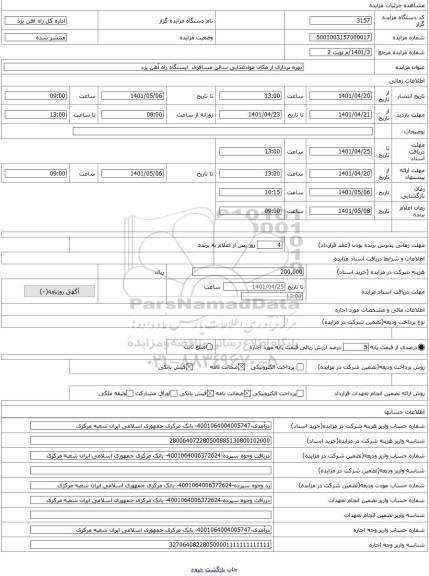 مزایده ، بهره برداری از مکان موادغذایی سالن مسافری ایستگاه راه آهن یزد