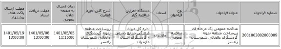 مناقصه، مناقصه عمومی یک مرحله ای زیرساخت منطقه نمونه گردشگری دالخانی شهرستان رامسر