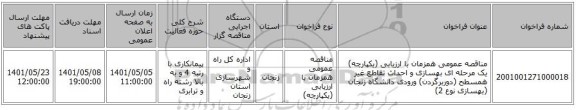 مناقصه، مناقصه عمومی همزمان با ارزیابی (یکپارچه) یک مرحله ای بهسازی و احداث تقاطع غیر همسطح (دوربرگردن) ورودی دانشگاه زنجان (بهسازی نوع 2)