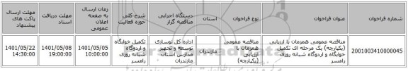 مناقصه، مناقصه عمومی همزمان با ارزیابی (یکپارچه) یک مرحله ای تکمیل خوابگاه و اردوگاه شبانه روزی رامسر