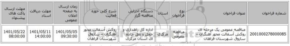 مناقصه، مناقصه عمومی یک مرحله ای روکش آسفالت محور آهنگران – ساروق شهرستان فراهان