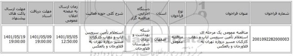 مناقصه، مناقصه عمومی یک مرحله ای استعلام تأمین سرویس ایاب و ذهاب کارکنان مسیر دروازه تهران به فلاورجان و بالعکس