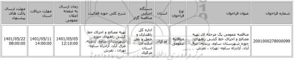 مناقصه، مناقصه عمومی یک مرحله ای تهیه مصالح و اجرای خط کشی راههای حوزه شهرستان ساوه، زرندیه، غرق آباد، آزادراه ساوه- تهران ، تفرش