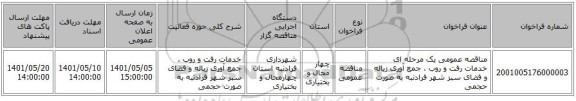 مناقصه، مناقصه عمومی یک مرحله ای خدمات رفت و روب ، جمع آوری زباله و فضای سبز شهر فرادنبه به صورت حجمی