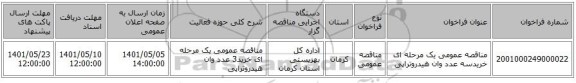 مناقصه، مناقصه عمومی یک مرحله ای خریدسه عدد وان هیدروتراپی