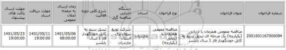 مناقصه، مناقصه عمومی همزمان با ارزیابی (یکپارچه) یک مرحله ای تبدیل سیم به کابل خودنگهدار فاز 1 سال 	بابلسر