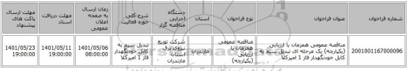 مناقصه، مناقصه عمومی همزمان با ارزیابی (یکپارچه) یک مرحله ای تبدیل سیم به کابل خودنگهدار فاز 1 	امیرکلا