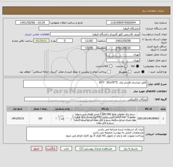 استعلام کابل خراسان افشار نژاد  3*70+35  NYY
