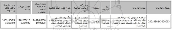 مناقصه، مناقصه عمومی یک مرحله ای واگذاری تاکسی سرویس معاونت غذا و داروی دانشگاه علوم پزشکی کرمانشاه