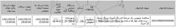 مناقصه، مناقصه عمومی یک مرحله ای رنگ آمیزی سنگ جدول ، نرده های بلوار ها و نقاشی دیواری در سطح منطقه 2( اجرا)