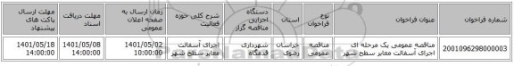 مناقصه، مناقصه عمومی یک مرحله ای اجرای آسفالت معابر سطح شهر