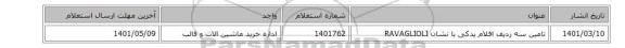 تامین سه ردیف اقلام یدکی با نشان RAVAGLIOLI