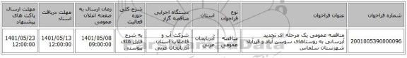 مناقصه، مناقصه عمومی یک مرحله ای تجدید آبرسانی به روستاهای سوسن آباد و قزرآباد شهرستان سلماس