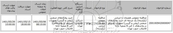 مناقصه، مناقصه عمومی همزمان با ارزیابی (یکپارچه) یک مرحله ای خرید روانکارهای صنعتی (روغن و گریس) تجهیزات مستقر در واحدهای 1 الی 6 تصفیه خانه فاضلاب جنوب تهران