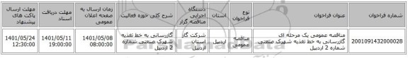 مناقصه، مناقصه عمومی یک مرحله ای گازرسانی به خط تغذیه شهرک صنعتی شماره 2 اردبیل