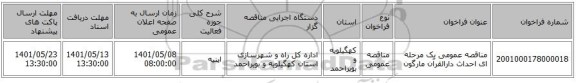 مناقصه، مناقصه عمومی یک مرحله ای احداث دارالقرآن مارگون