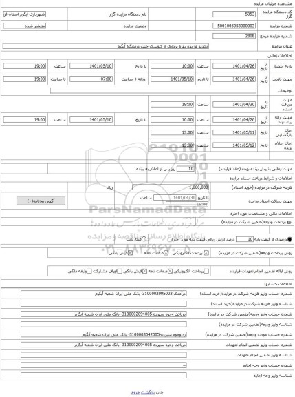 مزایده ، تجدید مزایده بهره برداری از کیوسک جنب درمانگاه آبگرم