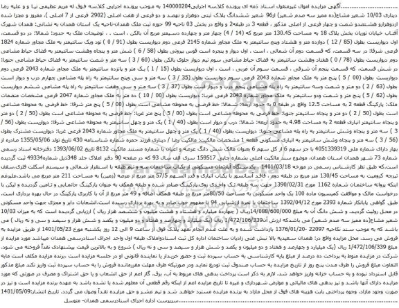 آگهی مزایده 96 شعیر ششدانگ پلاک ثبتی دوهزار و نهصد و دو فرعی از هفت اصلی (2902 فرعی از 7 اصلی )،