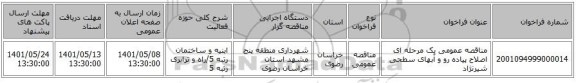 مناقصه، مناقصه عمومی یک مرحله ای اصلاح پیاده رو و آبهای سطحی شیرنژاد