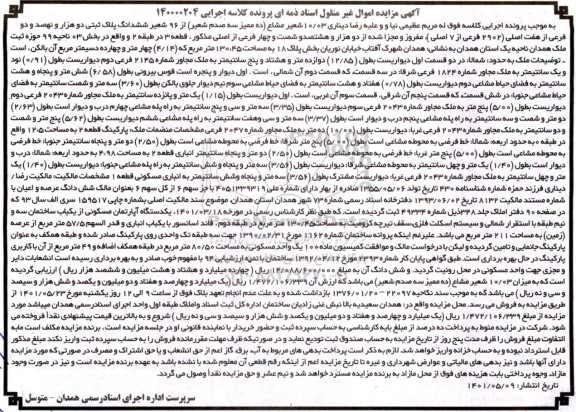  مزایده 96 شعیر ششدانگ پلاک ثبتی دو هزار و نهصدو دو فرعی از هفت اصلی 
