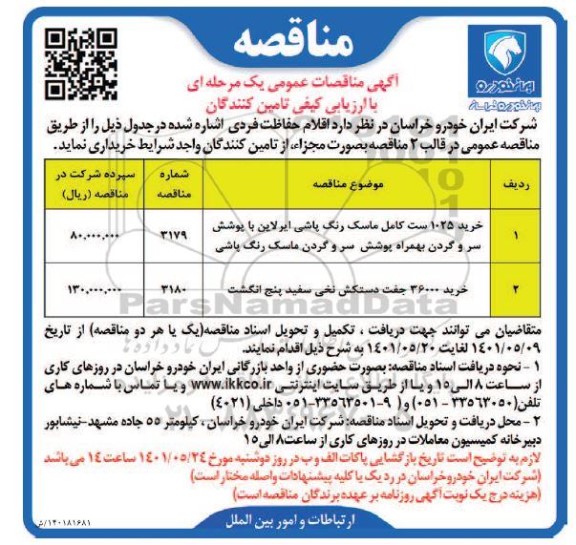 مناقصه خرید 1025 ست کامل ماسک رنگ پاشی ایرلاین ....
