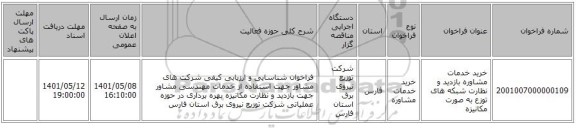 مناقصه، خرید خدمات مشاوره بازدید و نظارت شبکه های توزع به صورت مکانیزه