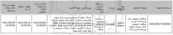 مناقصه، مناقصه عمومی یک مرحله ای تجدید مناقصه عمومی خاک برداری وحمل توسط ماشین آلات