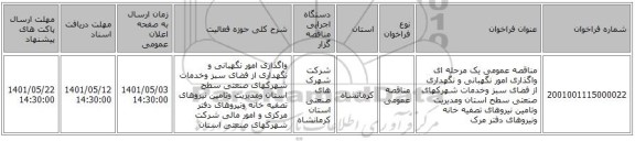 مناقصه، مناقصه عمومی یک مرحله ای واگذاری امور نگهبانی و نگهداری از فضای سبز وخدمات شهرکهای صنعتی سطح استان ومدیریت وتامین نیروهای تصفیه خانه ونیروهای دفتر مرک
