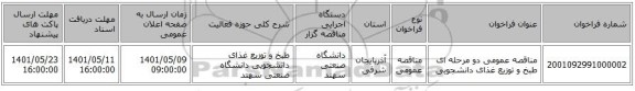 مناقصه، مناقصه عمومی دو مرحله ای طبخ و توزیع غذای دانشجویی