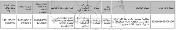 مناقصه، مناقصه عمومی یک مرحله ای اجرای دیوارکشی محوطه مخزن وسط راه شهرک خاوران کلانشهرتبریز