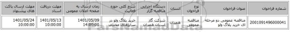 مناقصه، مناقصه عمومی دو مرحله ای خرید پلاگ ولو