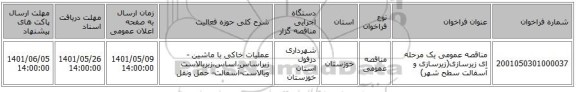 مناقصه، مناقصه عمومی یک مرحله ای زیرسازی(زیرسازی و آسفالت سطح شهر)