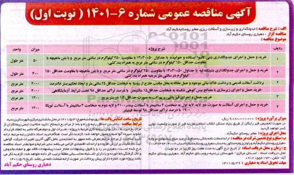مناقصه خرید و حمل و اجرای جدول گذاری بتنی کانیوا ایستاده...