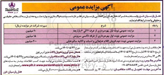 مزایده بهره برداری از غرف ۲ الی ۶ بازارچه و...