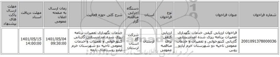 مناقصه، فراخوان ارزیابی کیفی خدمات نگهداری تعمیرات برنامه ریزی شده امدادرسانی گازبانی کنتورخوانی و تعمیرات و خدمات عمومی ناحیه دو شهرستان خرم آبادو روس