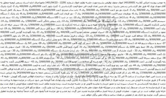آگهی مزایده کنترل پایونر  و غیره ...