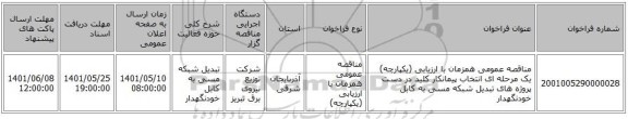 مناقصه، مناقصه عمومی همزمان با ارزیابی (یکپارچه) یک مرحله ای انتخاب پیمانکار کلید در دست پروژه های تبدیل شبکه مسی به کابل خودنگهدار