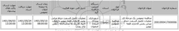 مناقصه، مناقصه عمومی یک مرحله ای عملیات تکمیل قسمت حیاط میانی بخش قاجاری قلعه نهچیر