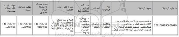 مناقصه، مناقصه عمومی یک مرحله ای مرمت کانال شهید قرنی، ابوطالب، عبدالمطلب، شهید مطهری شمالی، هدایت، حرعاملی، آیت الله عبادی (ره)