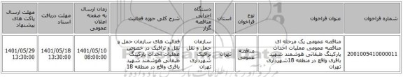 مناقصه، مناقصه عمومی یک مرحله ای مناقصه عمومی عملیات احداث پارکینگ طبقاتی هوشمند شهید باقری واقع در منطقه 18شهرداری تهران