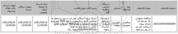 مناقصه، مناقصه عمومی یک مرحله ای اجرای پروژه آسفالت معـــابر شــهر رشتخوار