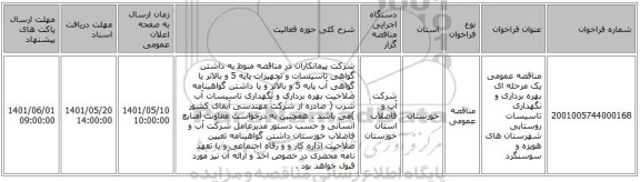 مناقصه، مناقصه عمومی یک مرحله ای بهره برداری و نگهداری تاسیسات روستایی شهرستان های هویزه و سوسنگرد