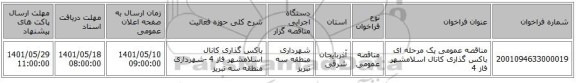 مناقصه، مناقصه عمومی یک مرحله ای باکس گذاری کانال اسلامشهر فاز 4