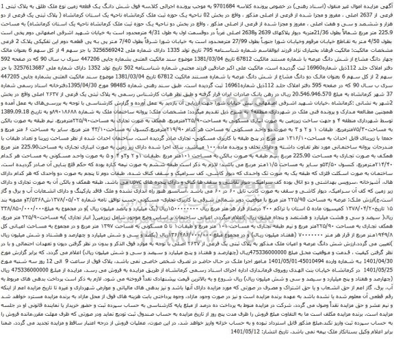 شش دانگ یک قطعه زمین نوع ملک طلق به پلاک ثبتی 1 فرعی از 2637 اصلی ، مفروزن