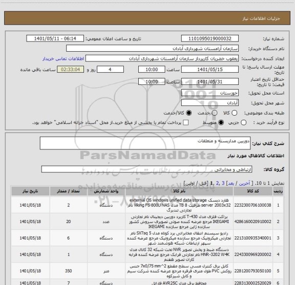 استعلام دوربین مداربسته و متعلقات
