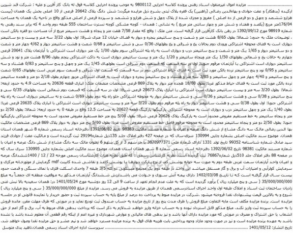 آگهی مزایده شش دانگ پلاک 20642 فرعی از 10 اصلی بخش یک