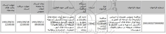 مناقصه، مناقصه عمومی همزمان با ارزیابی (یکپارچه) یک مرحله ای تعمیر و جمع آوری حفاظ های آسیب دیده (گاردریل ) و تهیه و نصب گاردریل و متعلقات مربوطه در سطح راههای شهرستان