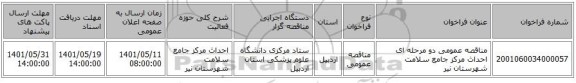 مناقصه، مناقصه عمومی دو مرحله ای احداث مرکز جامع سلامت شهرستان نیر